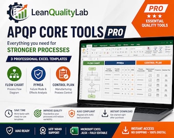 Modelo de Excel para Ferramentas Essenciais do APQP | PFMEA, Plano de Controle e Fluxograma de Processos | Em conformidade com a IATF 16949