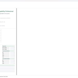Pode incluir: Uma interface digital para o software Capability Professional com fundo branco e texto escuro. A tela exibe uma mensagem de boas-vindas, um guia de tr&ecirc;s etapas, campos de entrada de dados e uma se&ccedil;&atilde;o de resultados de capacidade.