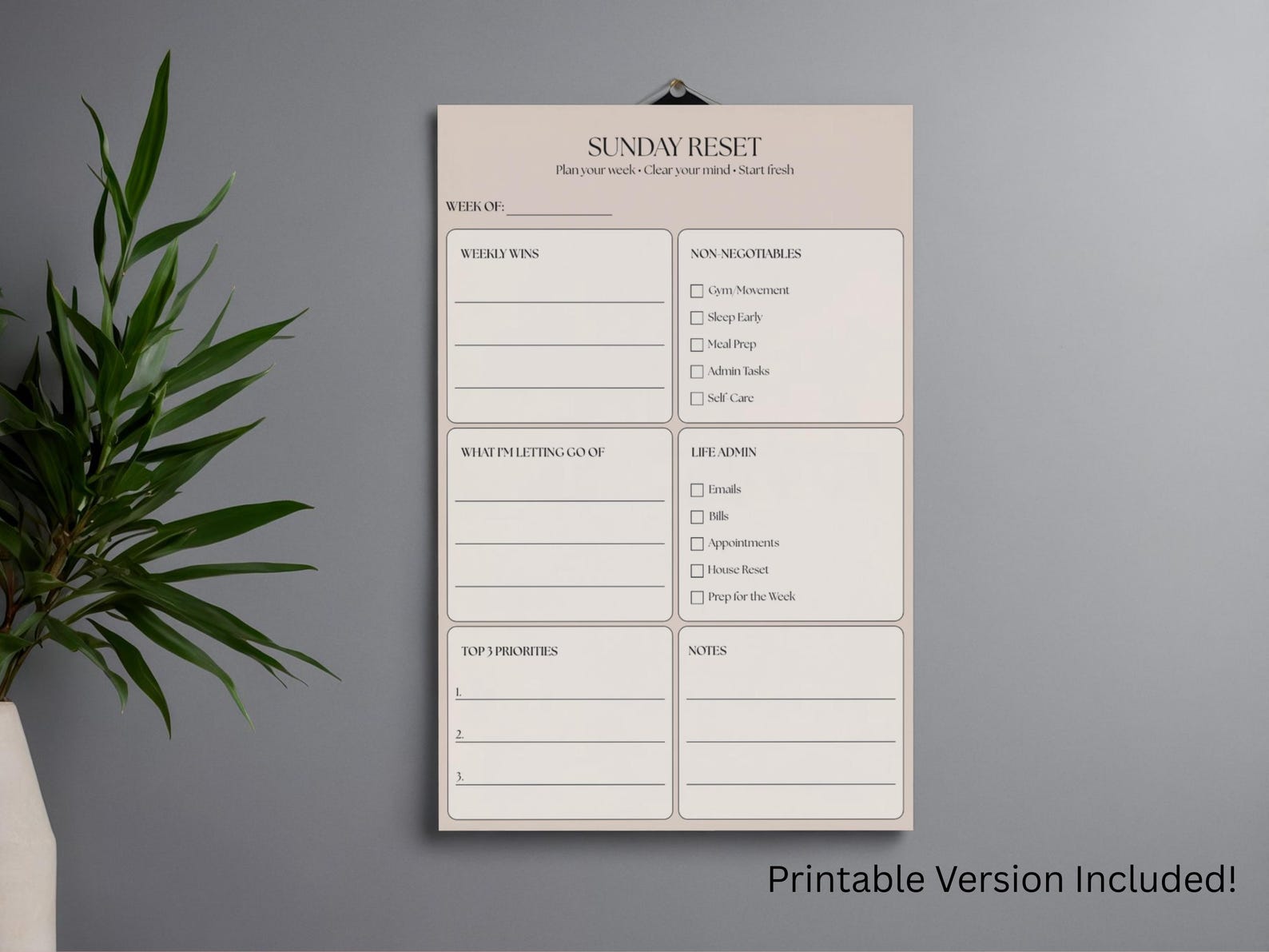Sunday Reset Planner Printable & Digital | Weekly Reset Checklist ...