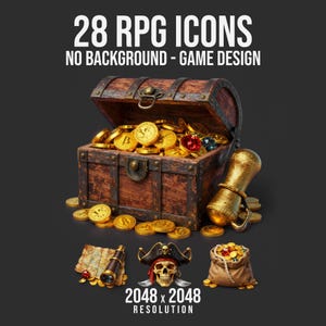 海賊の宝 RPG シンボル v2.0 - デジタル用途、E ゲーム向け RPG およびファンタジー ゲーム アイコン | UI アセット (png、デジタルダウンロード、商用利用)