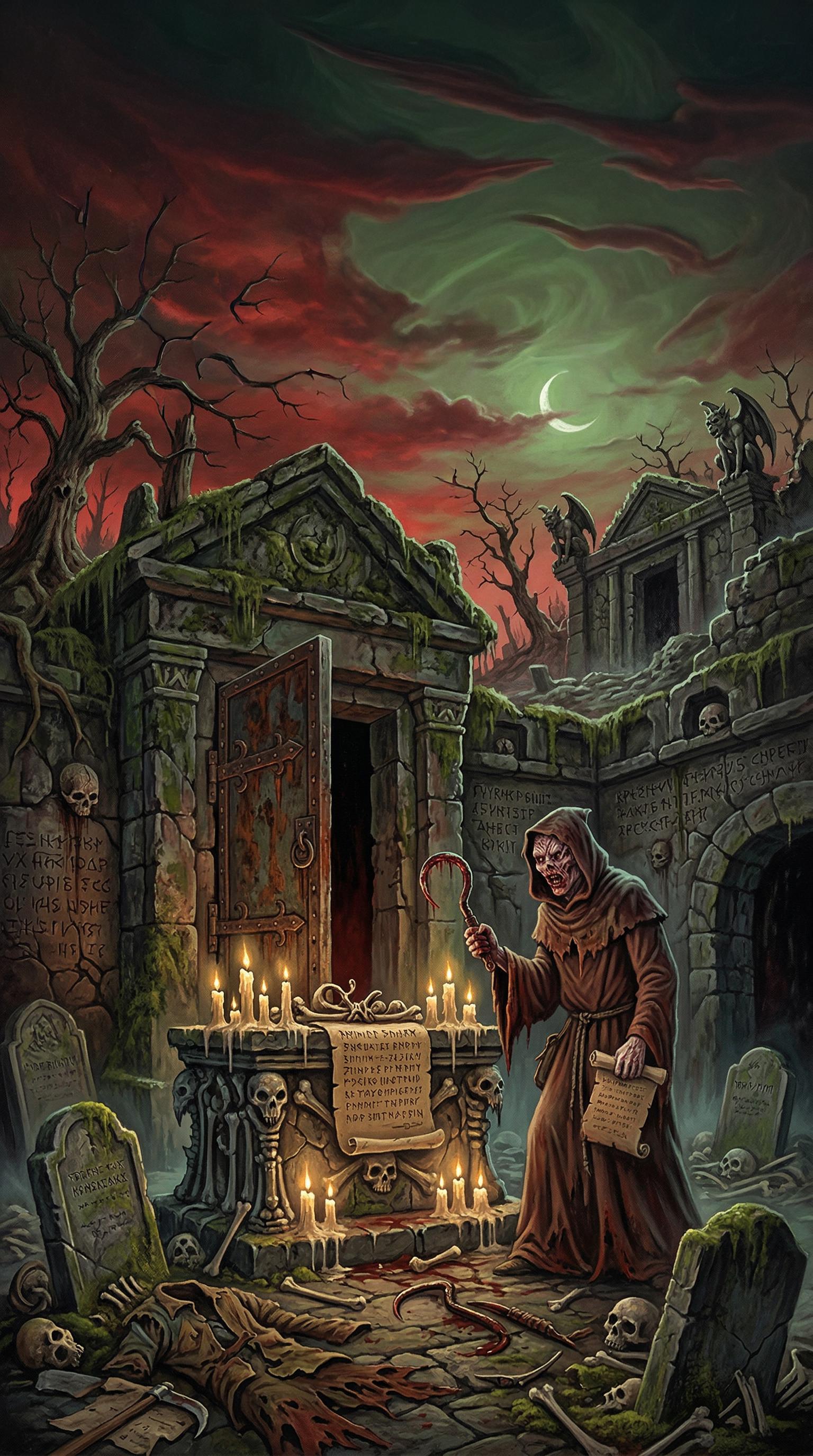 Dark Gothic Crypt Ritual – Printable Wall Art | Horror Illustration ...