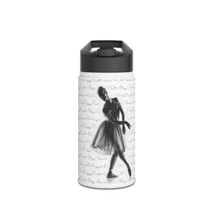 Ballet Dancer Silhouette Stainless Steel Water Bottle | Dance Script Pattern