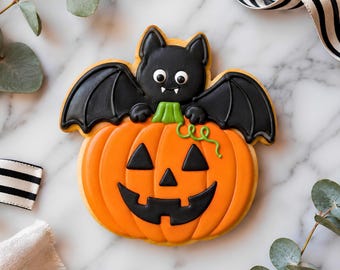 Pumpkin with Bat Cookie Cutter STL File, 3D Printable Halloween Cookies (Digital Download)