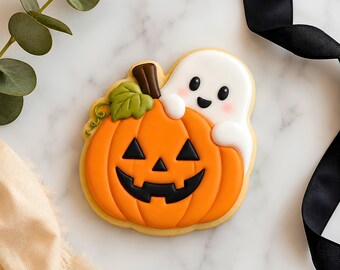 Pumpkin with Ghost Cookie Cutter STL File, 3D Printable Pumpkin Cookies (Digital Download)