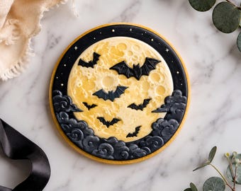 Full Moon with Bat Cookie Cutter STL File, 3D Printable Halloween Cookies (Digital Download)