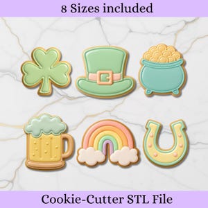 St Patrick's Day kakformar STL-set, Shamrock, Leprechaunhatt, Kruka med guld, Regnbågskakformar digital nedladdning