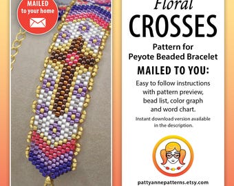 A printed copy of the beaded peyote pattern FLORAL CROSSES.