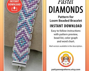 Pastell Diamant Loom Armband Muster, geometrischer Stil (Digital Download Muster)