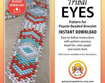 Tribal Eyes Armband Muster, Peyote Stitch (Digitaler Download PDF)