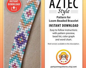 Azteken-Loom-Armband-Muster, geometrische Perlenweberei (Digitales PDF-Muster)