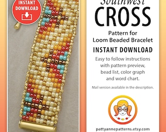 Southwest Kreuz Perlen Loom Armband Muster (Digitaler Download Muster)