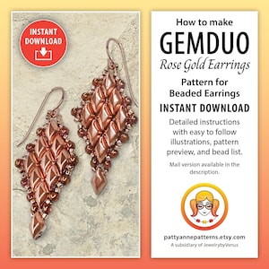 Pattern for glamorous drop earrings, original geometric design, easy bead weaving instructions