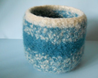 felted wool bowl dark teal and cream container jewelry holder desktop storage