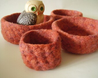 felted wool bowls set of 4 nesting bowls flame