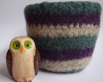 felted wool bowl container organizer striped jade plum and oatmeal eco friendly storage