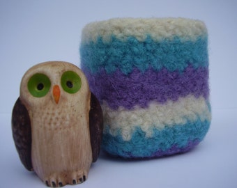 wee felted wool bowl turquoise, violet & cream striped square container ring holder desktop storage