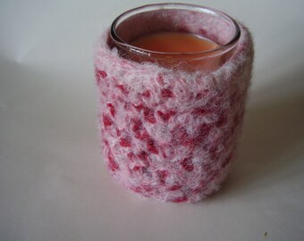 felted wool container votive holder maroon and pink heathered