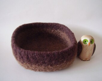 felted wool bowl container treasure dish  square shades of brown