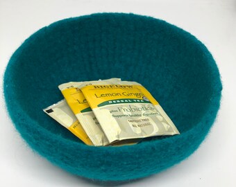 Teal felted wool bowl