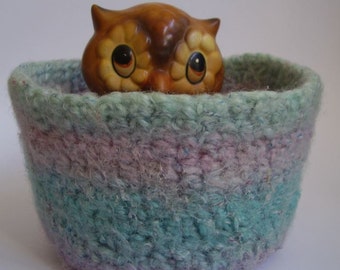 felted wool bowl  striped mint lavender turquoise