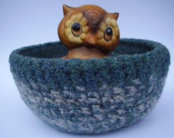 felted wool bowl container candy dish jade and oatmeal colored