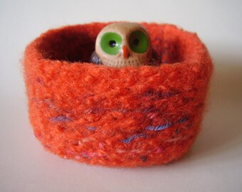 felted wool bowl container treasure dish  jewelry holder tangerine mix