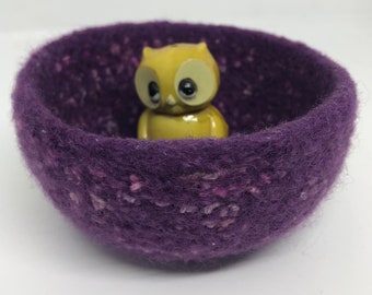 Felted wool bowl purple wool container jewelry holder desktop storage