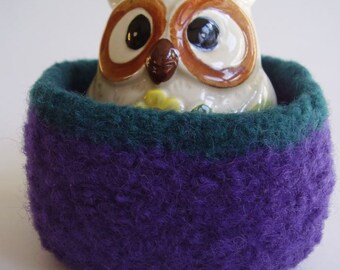 felted wool bowl container desktop storage plum and teal square