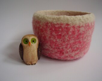 felted wool bowl pink and cream container