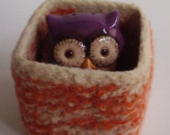 wee felted wool bowl square container eco friendly storage orange and cream