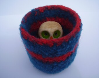 wee felted wool bowl dark  teal and clementine container