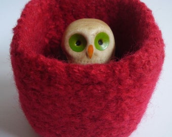 wee felted wool bowl, ring holder, votive candle holder, square container Scarlet