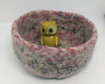 Felted wool bowl wool container jewelry holder pink cream grey blue