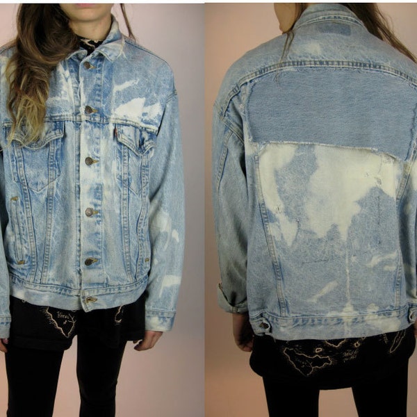 CHECK Under this Flap 4 a SUPRISE...Vintage Punk, Bleached & Distressed LEVIS Denim Jean Jacket - As-Is / One-Size