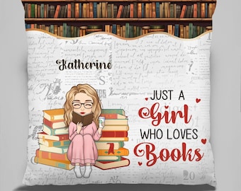 Book Lover Pocket Pillow, Personalized Reading Pillow for Women, Custom Bookish Decor Gift, Just a Girl Who Loves Books, Birthday Present