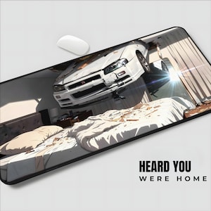 Nissan Skyline R34 Desk Mat, Heard You Were Home, Anime JDM Mouse Pad, GTR R34 Gift, Funny Car Guy Desk Pad, Large Gaming Mat