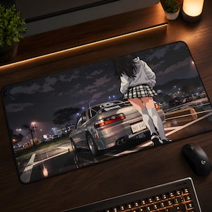 Nissan S13 240SX Large Extended Mouse Pad – JDM Drift Anime Car Desk Mat, Midnight Street Racing Gaming Mousepad Gift for him Gift for her