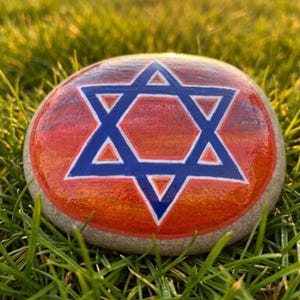 Hand Painted Star of David Irish Sea Stone, Sunset Gradient Sacred Geometry Art