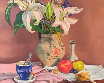 Bodegón al óleo sobre lienzo