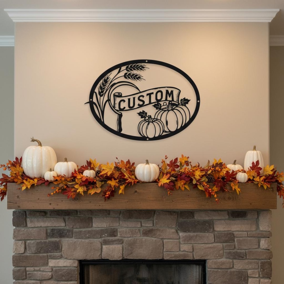 Handmade Fall Signs Custom Fall Harvest Metal Sign - Personalized Pumpkin and Wheat Wall ...