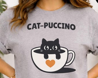 Cat-puccino Comfort Colors T-Shirt | Coffee Cup Cat Graphic