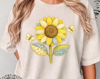 Comfort Colors® Sunflower Patchwork T-Shirt, Cottagecore Floral Print Tee