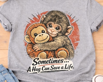 Monkey Hug T-Shirt | Comfort Colors Retro Animal Tee