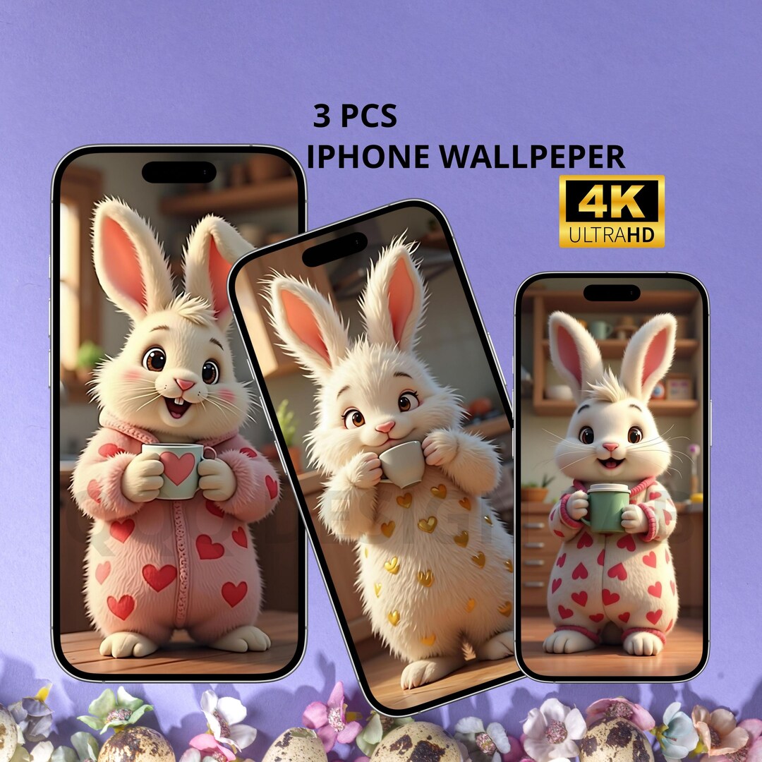3x Easter Bunny Ios iPhone Wallpapers HD Rabbit, Coffee Lover (instant