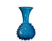 Empoli Italy seed pod hobnail vase blue hand-blown glass