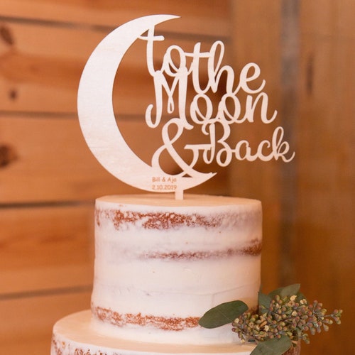To The Moon And Back Acrylic Gold Mirror Wedding Engagement Cake Topper 