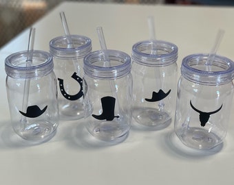 Plastic Mason Jar Cups with Lid and Straw