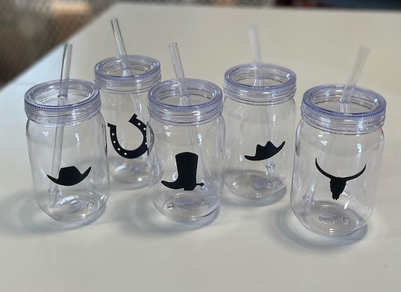 Plastic Mason Jar Cups with Lid and Straw