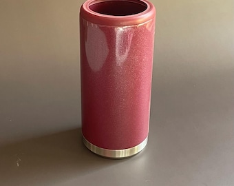 Glitter Maroon Stainless Steel Skinny Can Insulated Koozie, Insulated Koozie, Summer Tumbler
