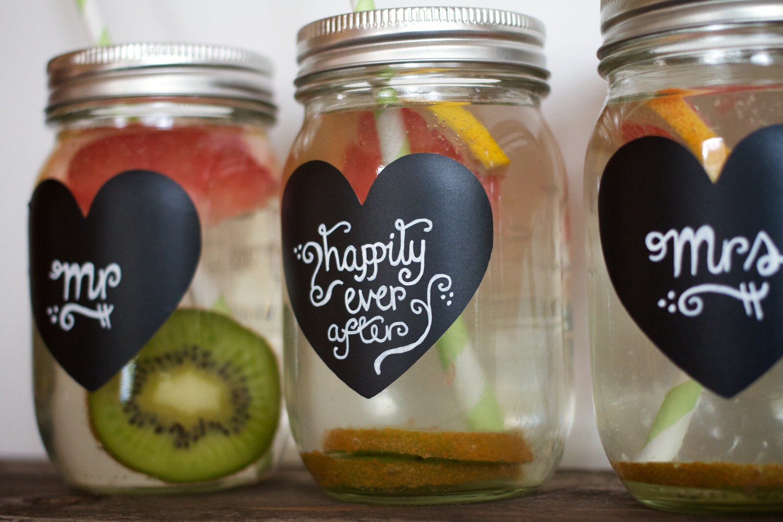 Heart Mason Jar Labels 24 Chalkboard Stickers for Weddings